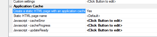 Application Cache can be turned on in a UX Component by checking the Create a static HTML page with an application cache property